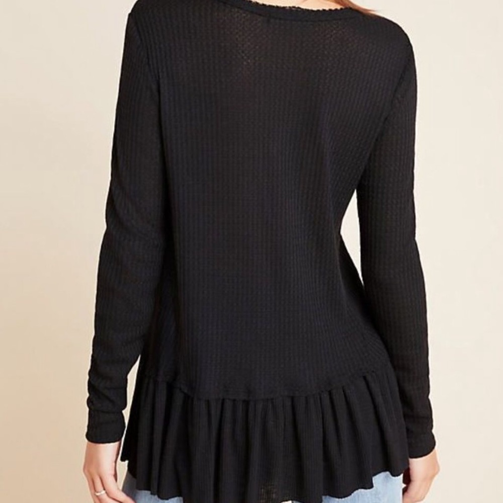 Anthropologie Eri + Ali Tallie waffle thermal peplum long sleeve top - Picture 2 of 6